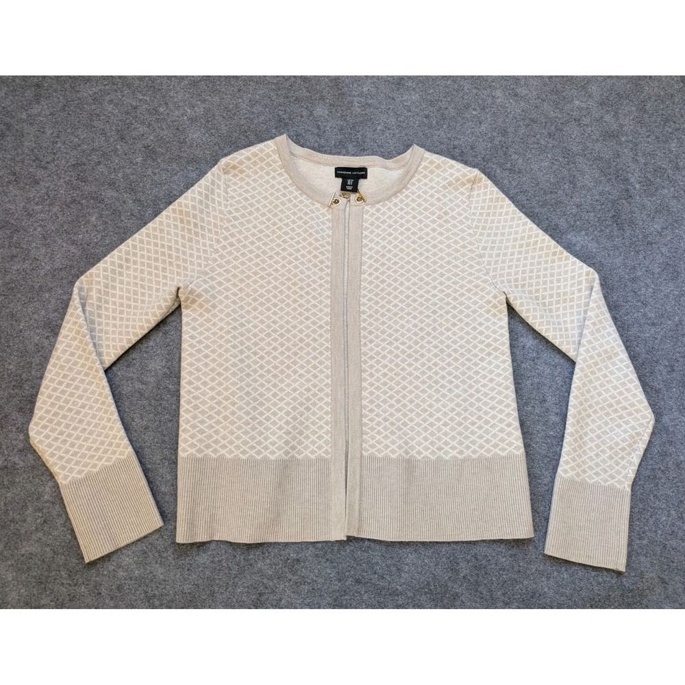 Adrienne Vittadini Cardigan Sweater Womens Small Tan Print Old Money Toggle
